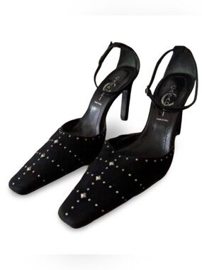 Casadei Black Studded Pointed-Toe Ankle-Strap Pumps, 8